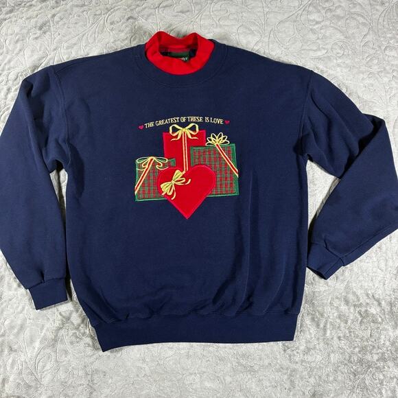 Vintage 90s Holiday Sweatshirt Womens M Christmas Ugly Sweater Grandma Cottage - Picture 1 of 6